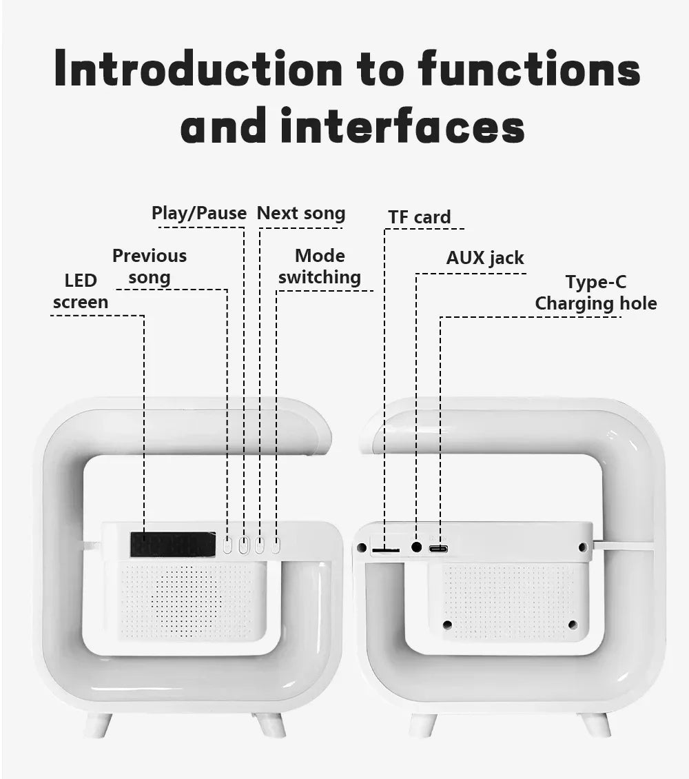 Multifunction Wireless Charger Pad Stand Speaker TF RGB Night Light 15W Fast Charging Station for iPhone Samsung Xiaomi Huawei