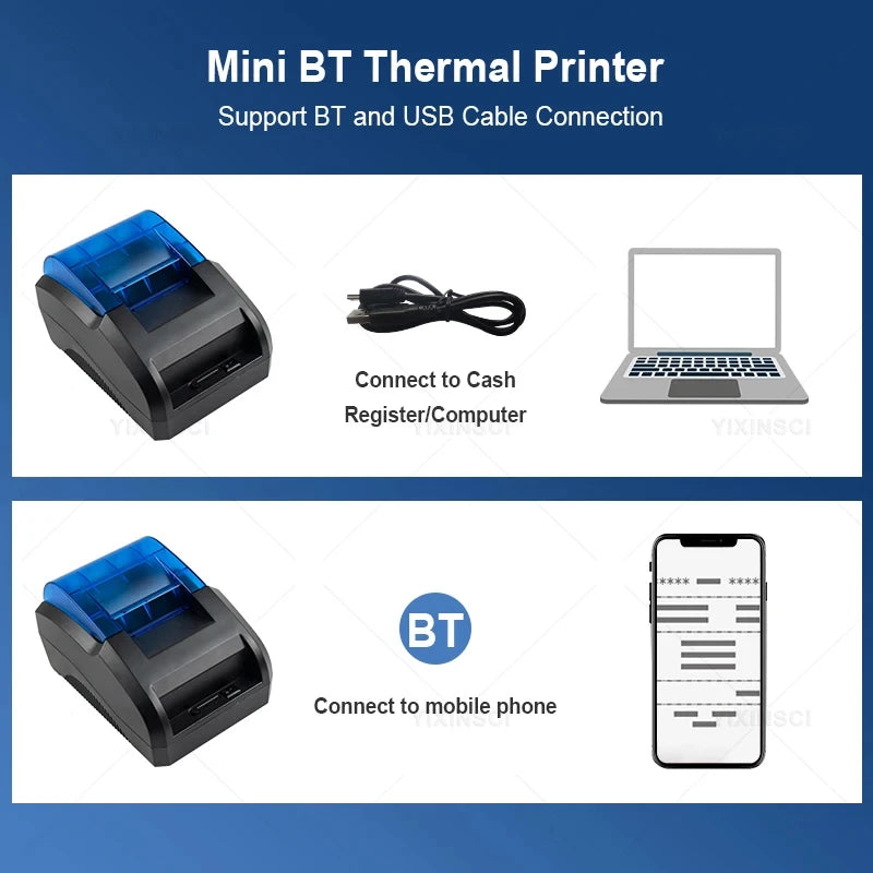 Desktop 58mm Bluetooth Wireless Thermal Portable Printer Receipt Bill POS  Compatible with Windows/Linux/Mac/Android/iOS Systems