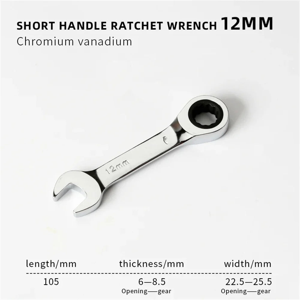 Short Handle Ratchet Spanner 6/7/8/9/10/11/12/13/14/15/16/17/18/19mm Fix Head Ratcheting Wrench Professional Spanner Hand Tools