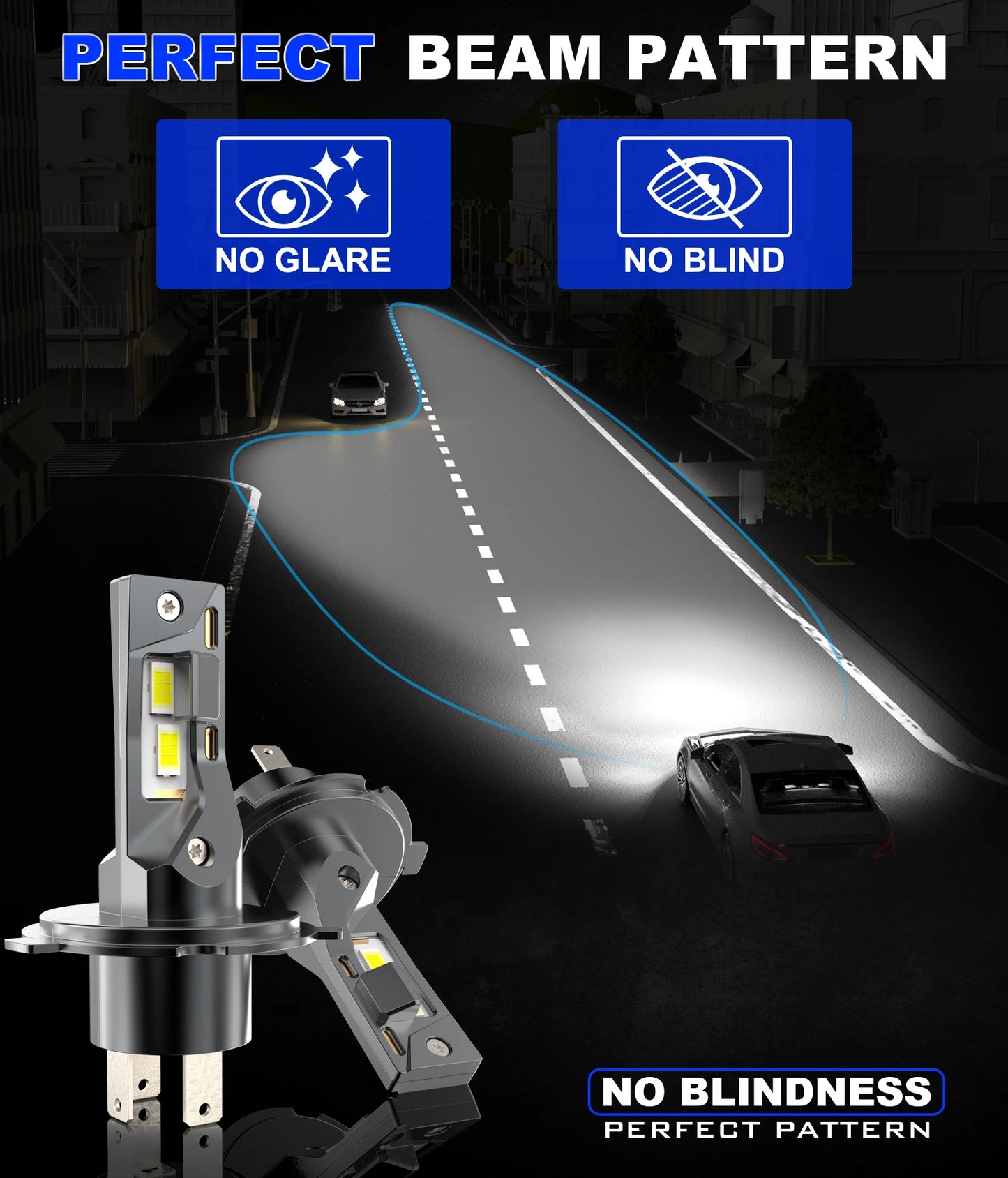 BEAMFLY 100W LED Headlight Bulbs H7 H4 Canbus Wireless Mini Diode 6500K White 20000LM CSP Plug&Play Car Turbo Driving Headlamp