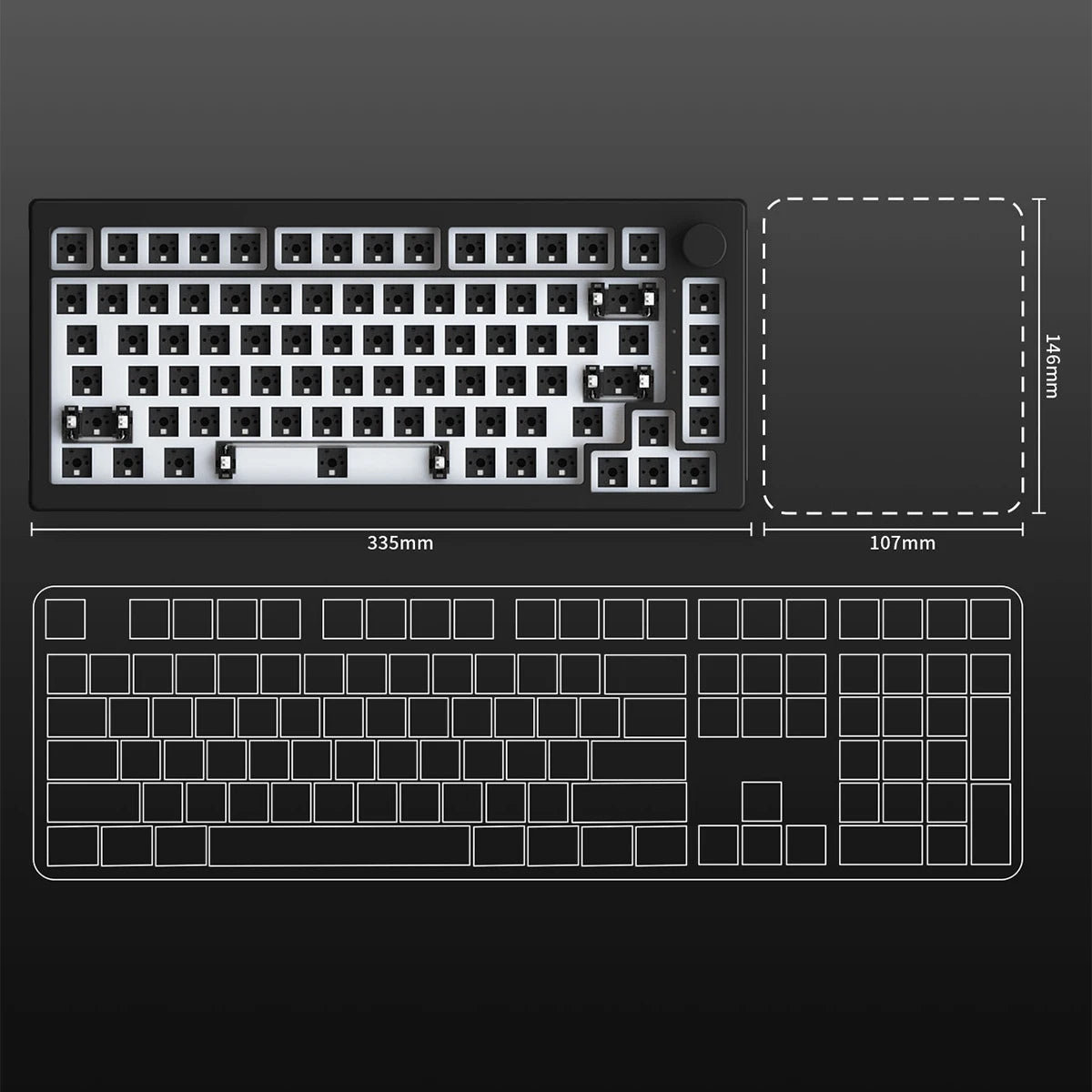 Akko 5075S VIA Barebone Keyboards Custom Hot-Swappable Mechanical Keyboard DIY Kit Gasket Mount with Knob RGB Backlit Hotswap