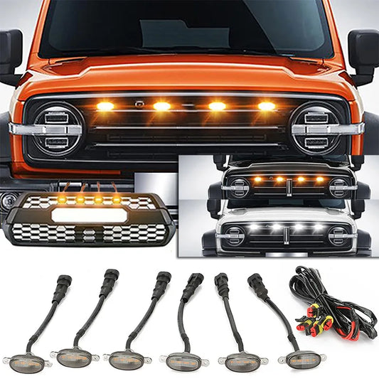 Universal Car Front LED Grille Light Smoked Amber White 4LED Grill Light Eagle Eye Lamp for Off Road Trunk SUV Ford Toyota