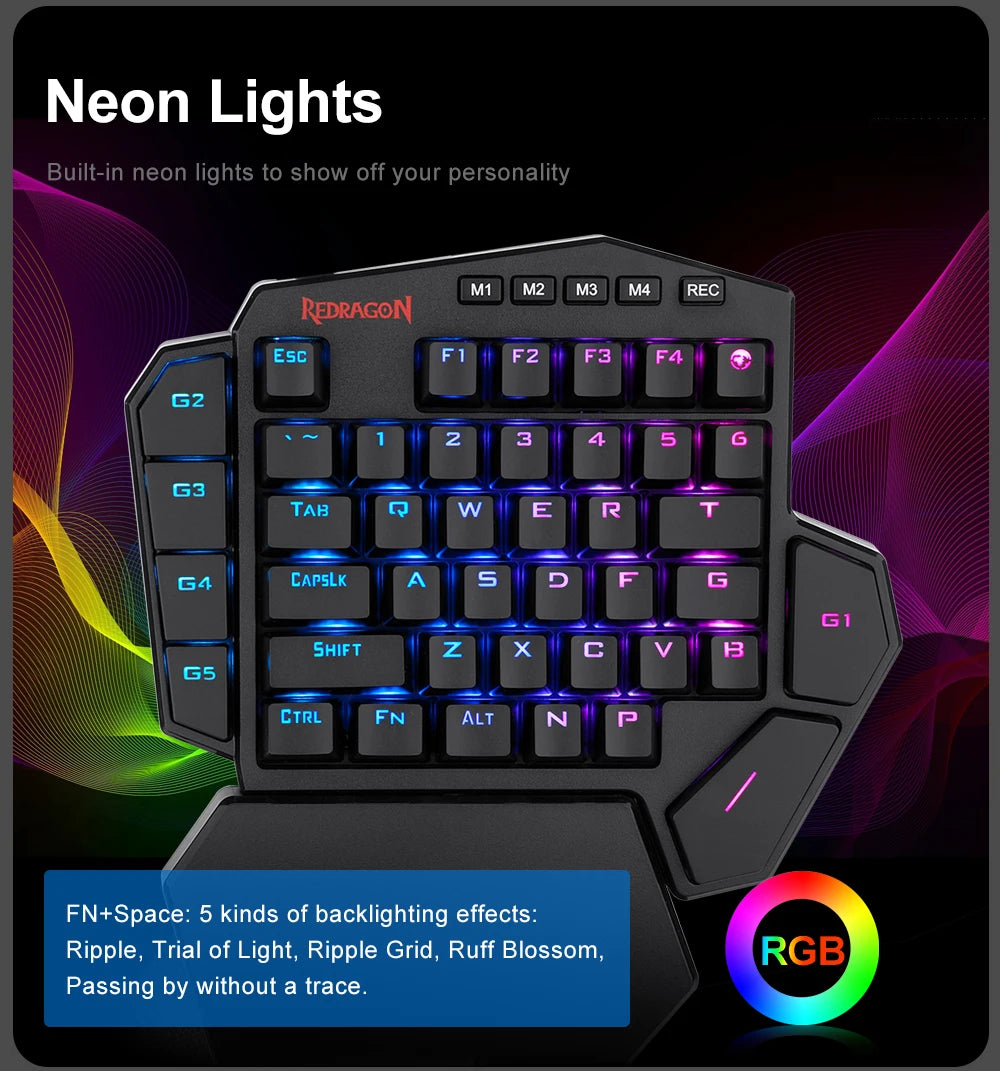 REDRAGON DITI K585 RGB 42 Key One-handed USB Mechanical Gaming Wired Keyboard Blue Switch 42 Keys Gamer for Computer PC Laptop