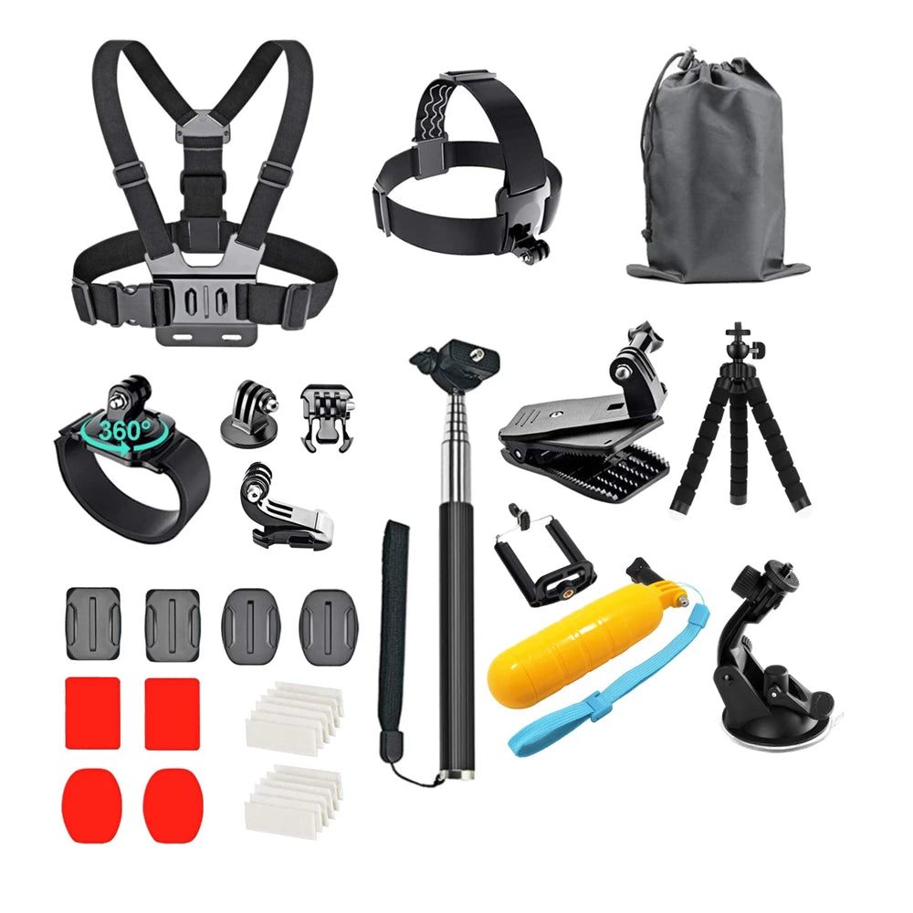 Action Camera Accessories Set For Gopro Hero13 12 11 10For Xiaomi Yi Insta360 X4 X3 Case Kit Strap Mount Selfie Stick Motorcycle