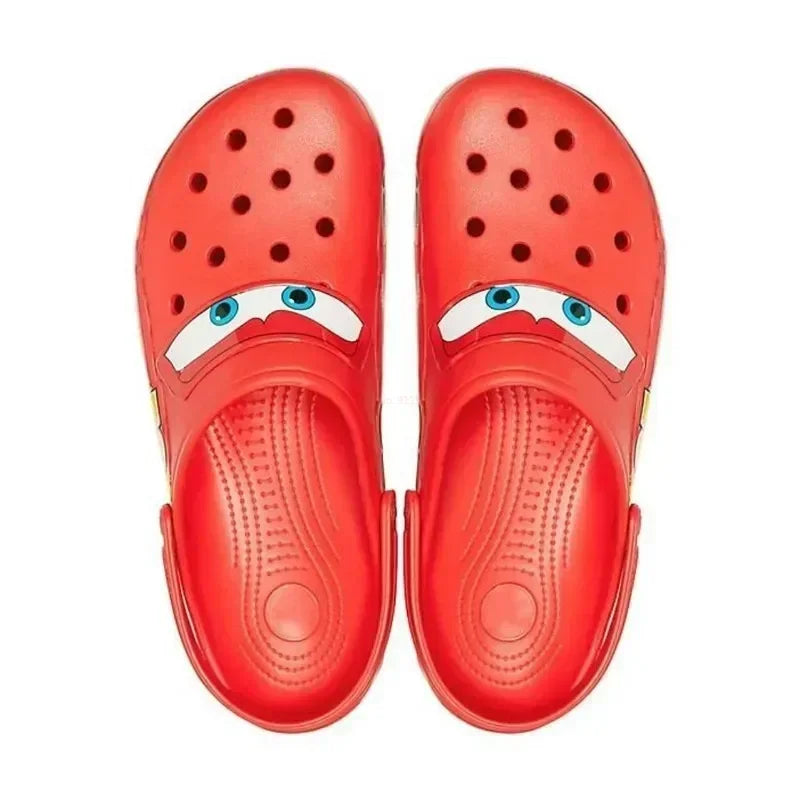 Disney Aoger Lightning Mcqueen Pixar Cartoon Solid Waterproof Slippers Outdoor Beach Shoes Sandals Casual Ankle-wrap Eva Shoes