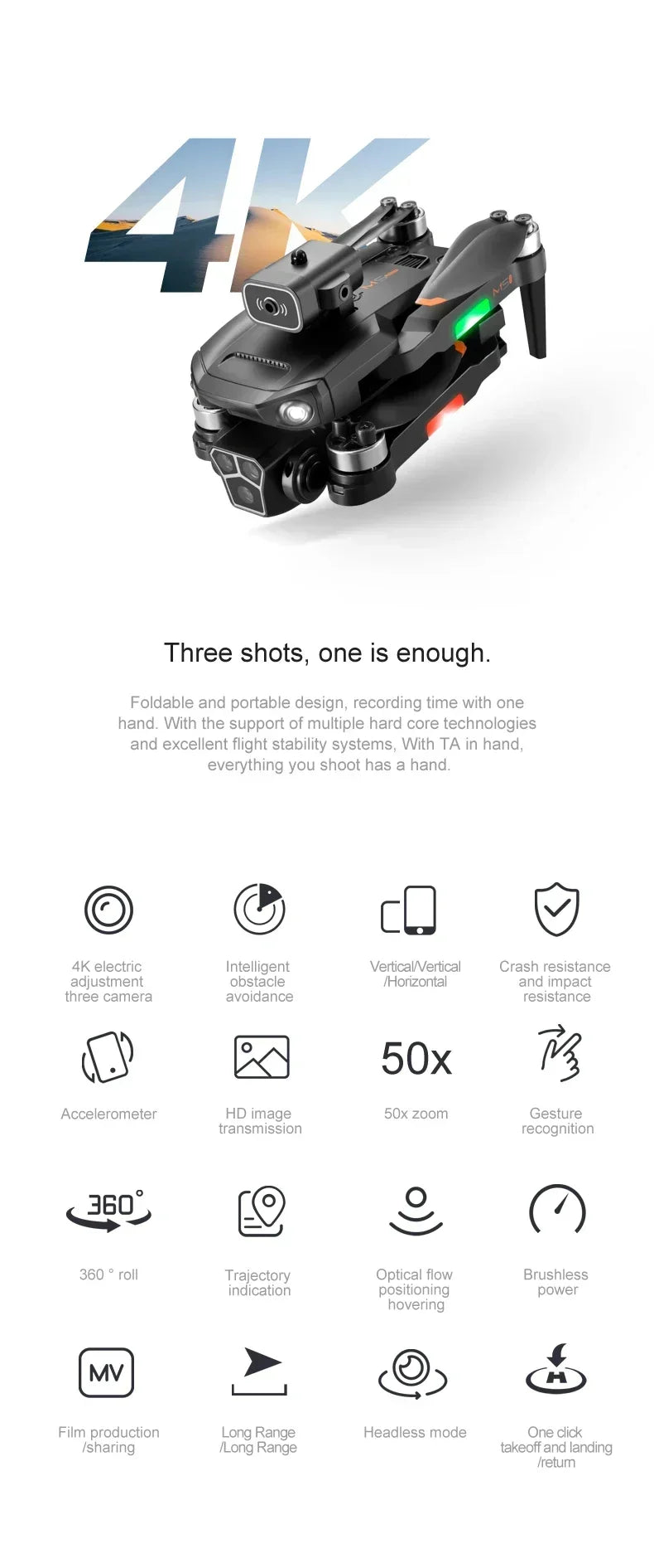 M1S Drone 8K Professional Triple Camera Obstacle Avoidance Aerial Foldable RC Quadcopter Drone Brushless Motor