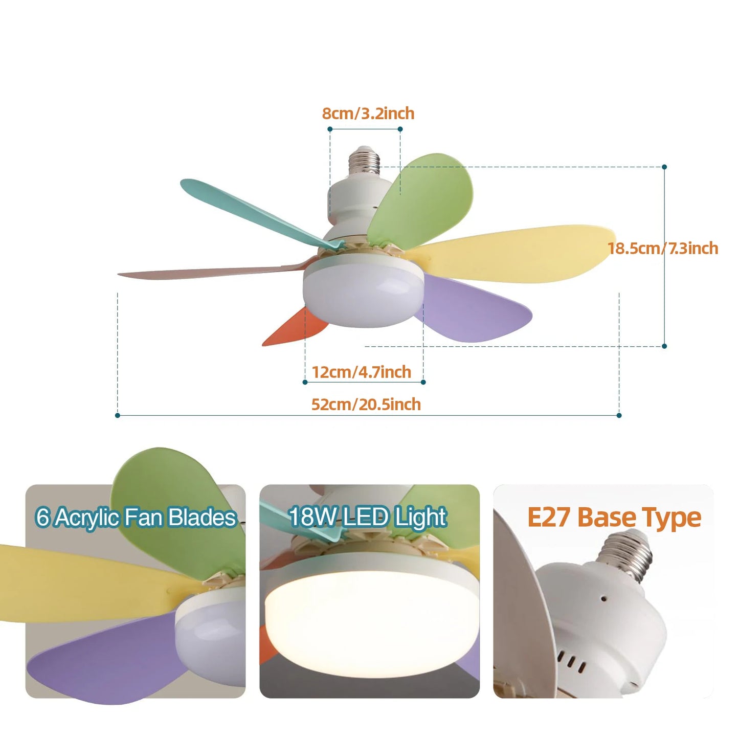 LED 30W ceiling fan light E27 with remote control for dimming, suitable for living room, study, household use, 85-265V