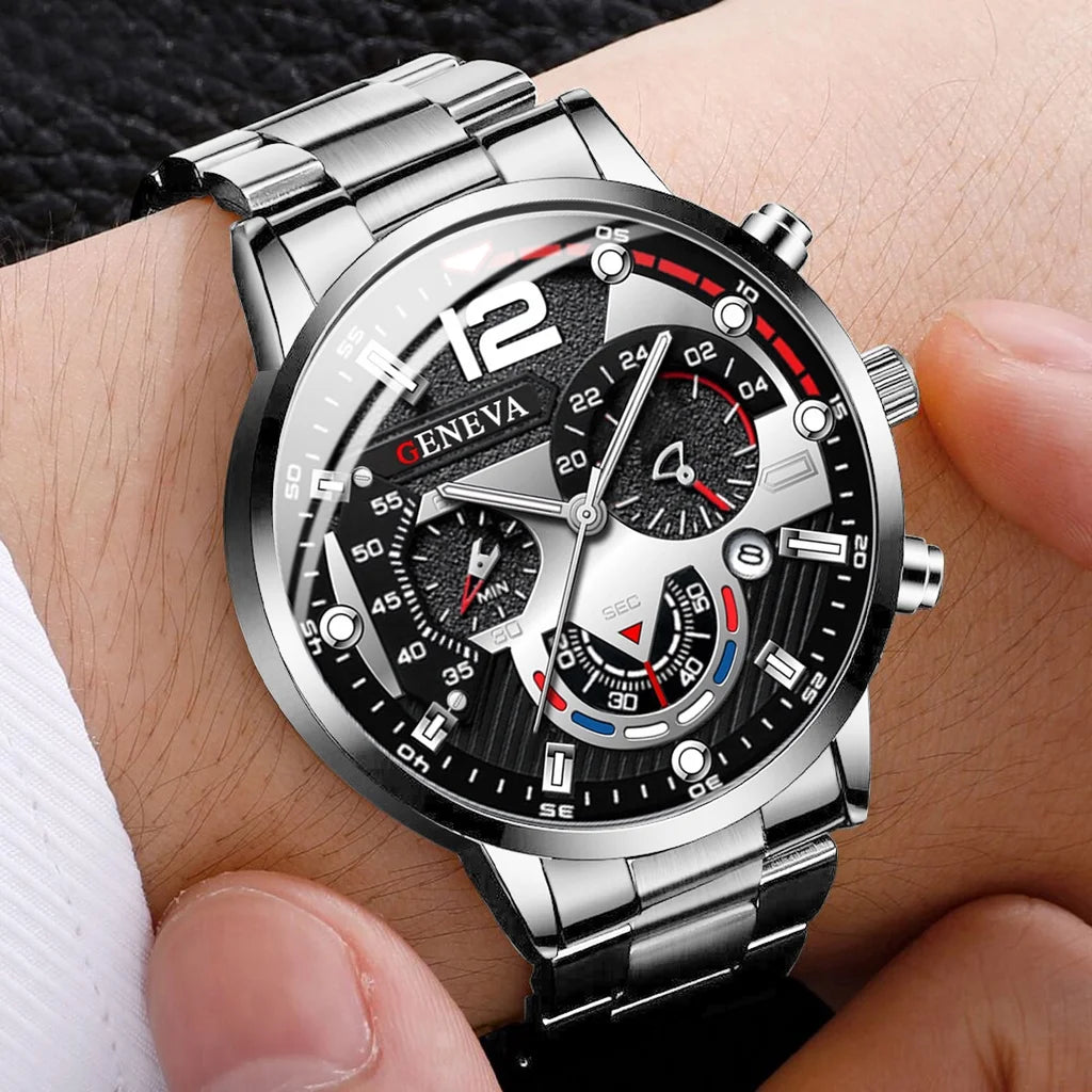 3PCS Men Business Watches Fashion Steel Band Male's Analog Quartz Watch Set Relogio Masculino Reloj Hombre（Without Box）
