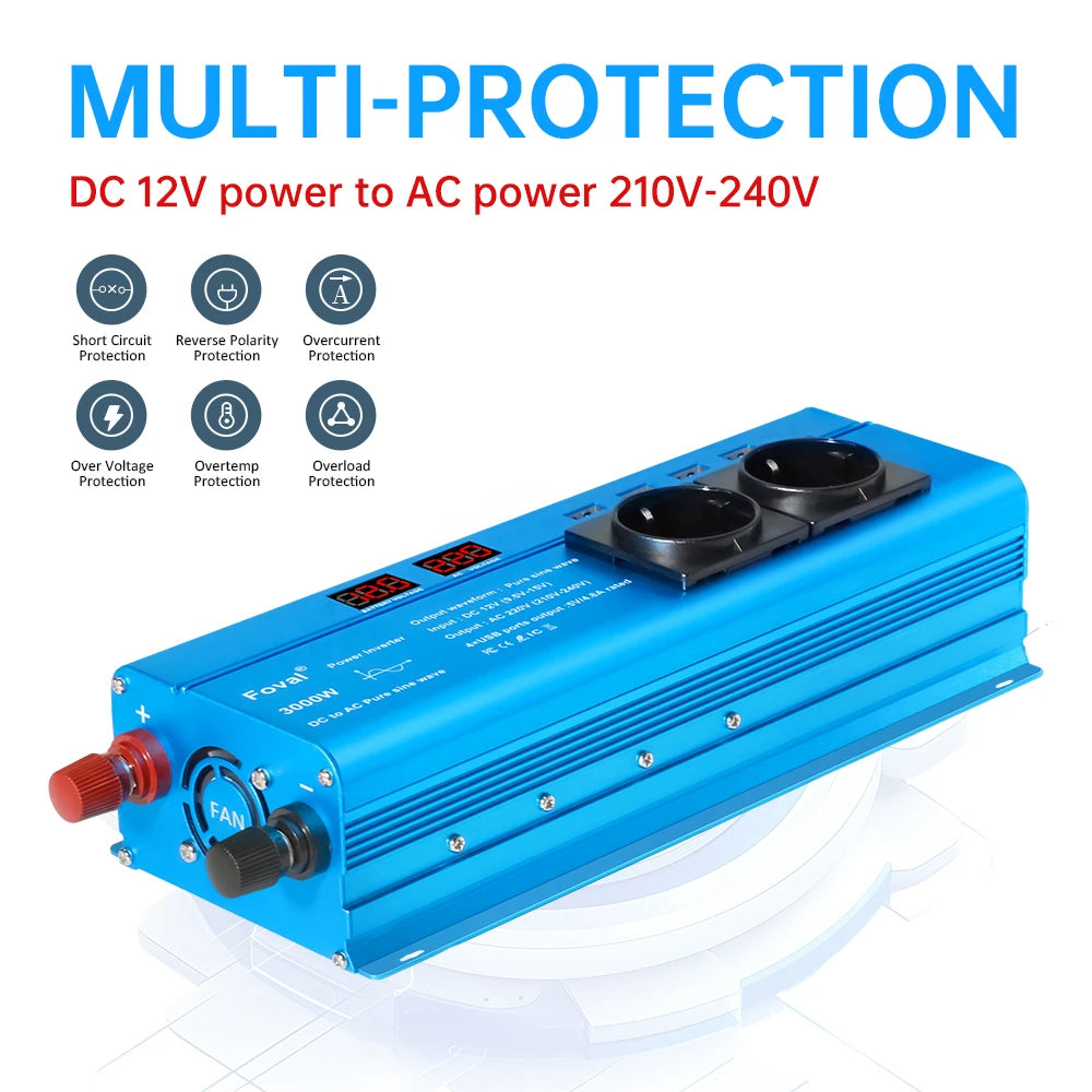 Pure Sine Wave 1000W 1500W 2200W 2600W DC 12V To AC 220V Car Power Inverter Adapter Converter With 3.1A Dual USB EU/Universal