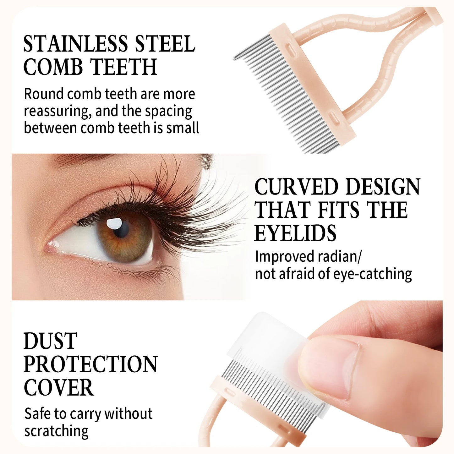 1-pack eyelash comb, eyelash separator - curved design, curling eyelashes to fit the eye shape, makeup tool with protective case