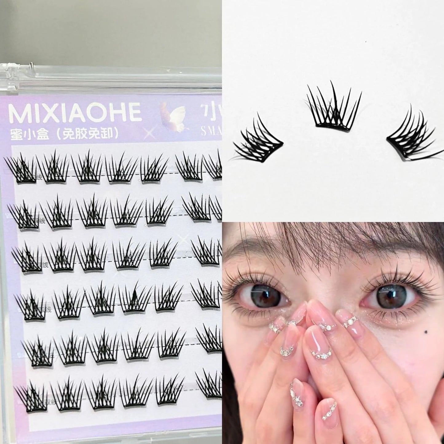 Korean Style False Eyelashes 8-13mm Self Sticking Eyelashes Clusters Glue Free Wispy Lashes for Women Party Daily Wear