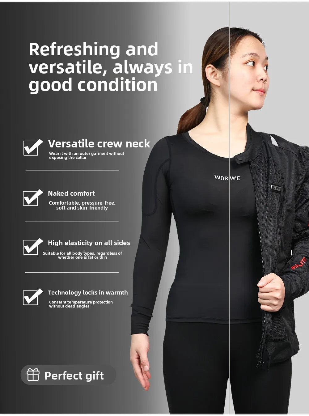 WOSAWE Women's Fleece Lined Thermal Underwear Set Motorcycle Skiing Base Layer Winter Warm Long Johns Shirts & Tops Bottoms