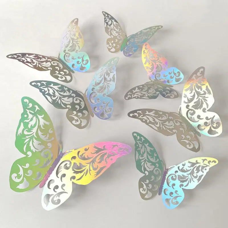 12Pcs/Set 3D Hollow Butterfly Wall Sticker Blue Red Black Wedding Decoration Living Room Home Decor Butterflies Decal Stickers