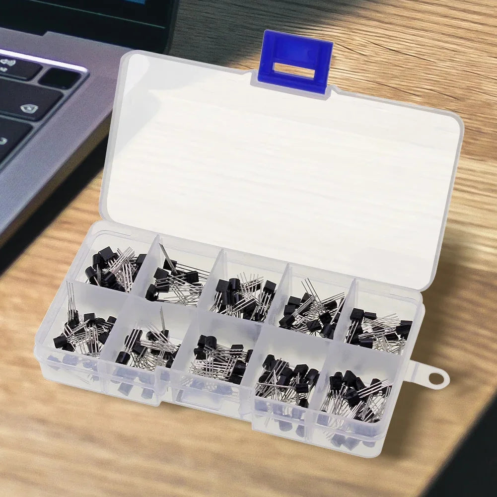 200Pcs Transistor Kit BC327 BC337 2N2222 2N2907 2N3904 2N3906 S8050 S8550 A1015 C1815 PNP/NPN 10 Values TO-92 Transistors Set