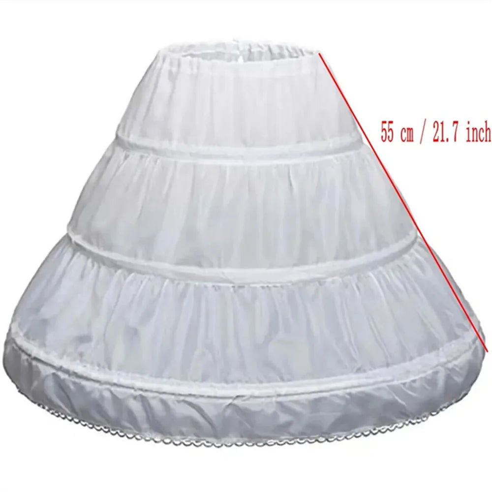 White Children kids Petticoat A-Line 3 Hoops One Layer Flower Girls Crinoline Lace Trim Flower Girl Dress Underskirt