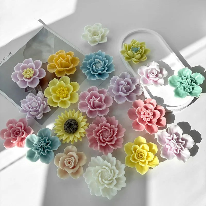 Silicone 3D Candle Molds DIY Handmade Peony Lotus Lotus Hibiscus Rose Flower  Soap Making Tools Para Velas форма для свечей