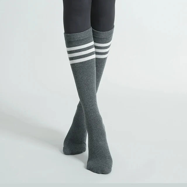 Autumn Winter Women Yoga Socks Striped Cotton Fitness Breathable Pilates Socks Middle Tube Non-Slip Gym Dance Ballet Grip Socks