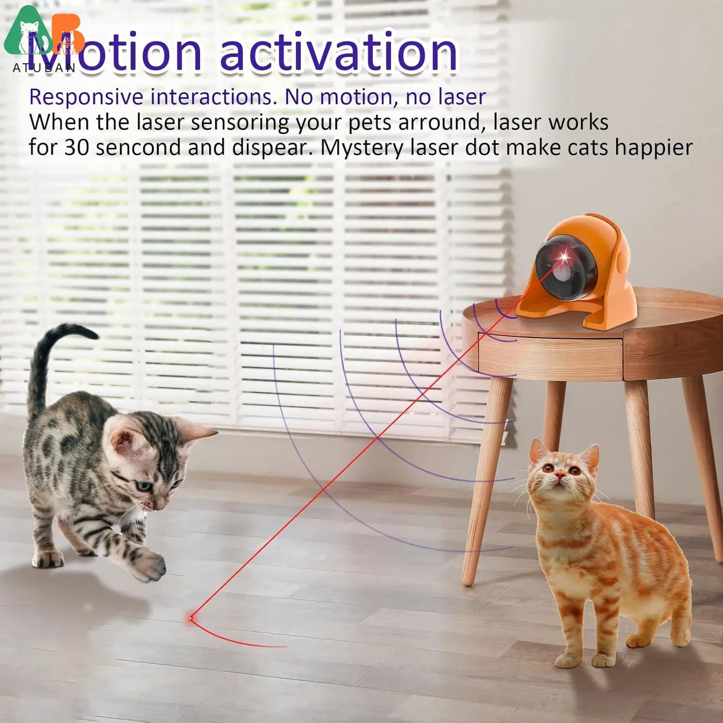 ATUBAN Automatic Cat Laser Toys, Interactive Cat Toys Built-in Real Motion Sensor, Multi-Angle Adjustable Rechargeable Pet Toys
