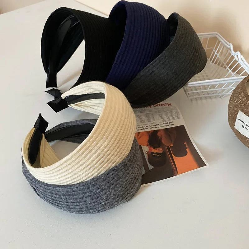 Kintting Solid Color Wide Edge Striped Nonslip Arc Acrylic Headbands for Women French Temperament Atmosphere Hair Accessories