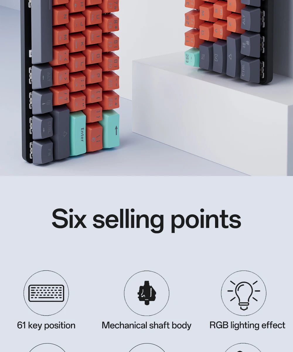 MUCAI 61 key mechanical keyboard red switch RGB backlight hot swappable compact and practical designed for gaming and typing