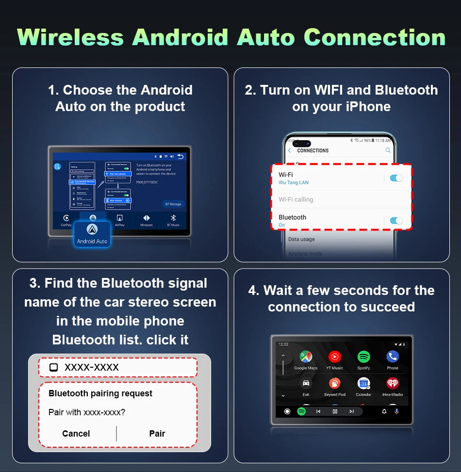7 inch Portable Multimedia Player Carplay AI Screen IPS Touch Screen GPS Navigation Bluetooth Support Horizontal/Vertical Screen