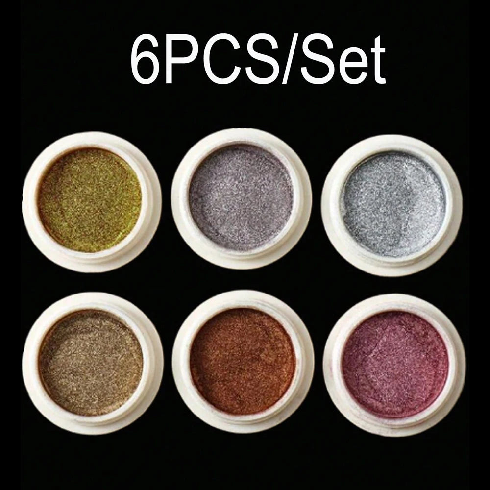 6Pcs/Set Magic Mirror Nail Art Powder Net0.5g/Jar Holographic Metallic Chrome Pigment Laser Gold Silver Manicure Rubbing Dust *&