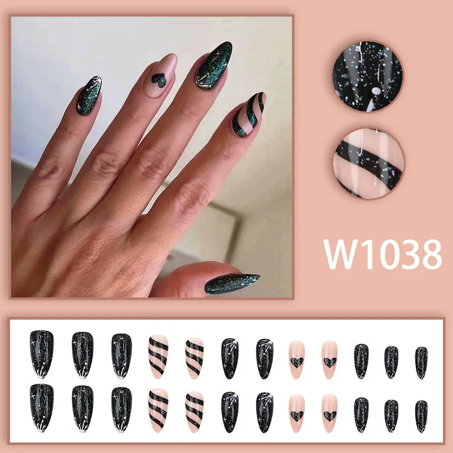 Mandarin Duck 24 Pcs Press on Nails Pink Gradient Fake Nails Glossy Artificial Finger Manicure Reusable False Nails