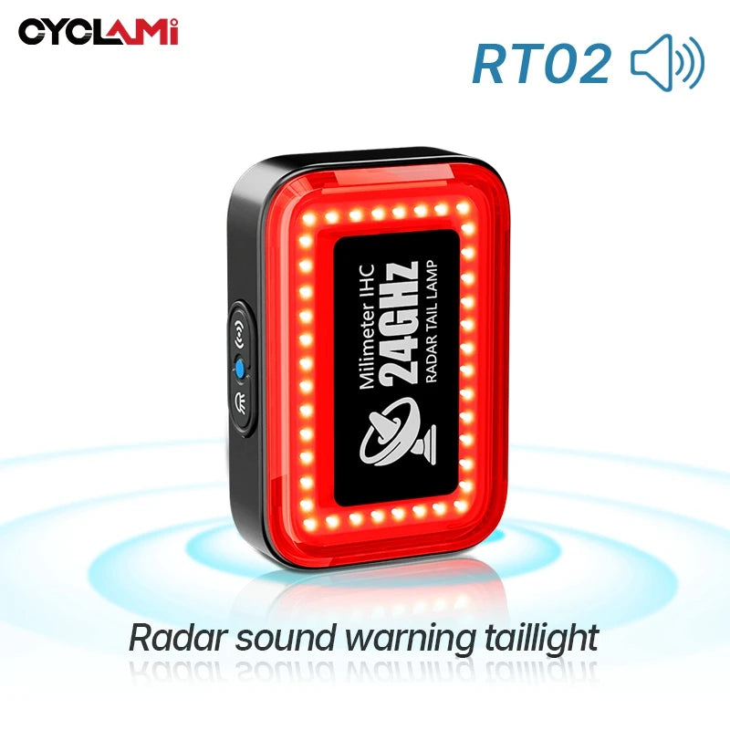 CYCLAMI Bicycle Intelligent Radar Taillight Bike Smart Brake Sensing Rear Lamp with Beeper Alarm Cycling Safety Tail Light RT02