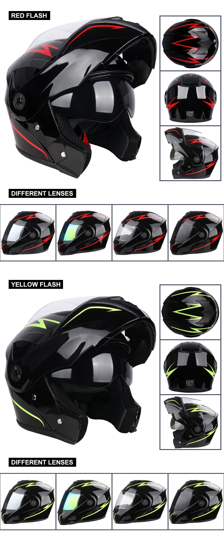New Modular Motorcycle helmet full face racing with Double sun visor Women man flip up helmet Double lens DOT