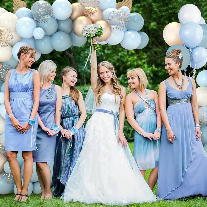 Dusty Blue Balloons Arch Garland Sand White Metallic Gold Dusty Slate Fog Bridal Shower Birthday Party Decorations for Boy