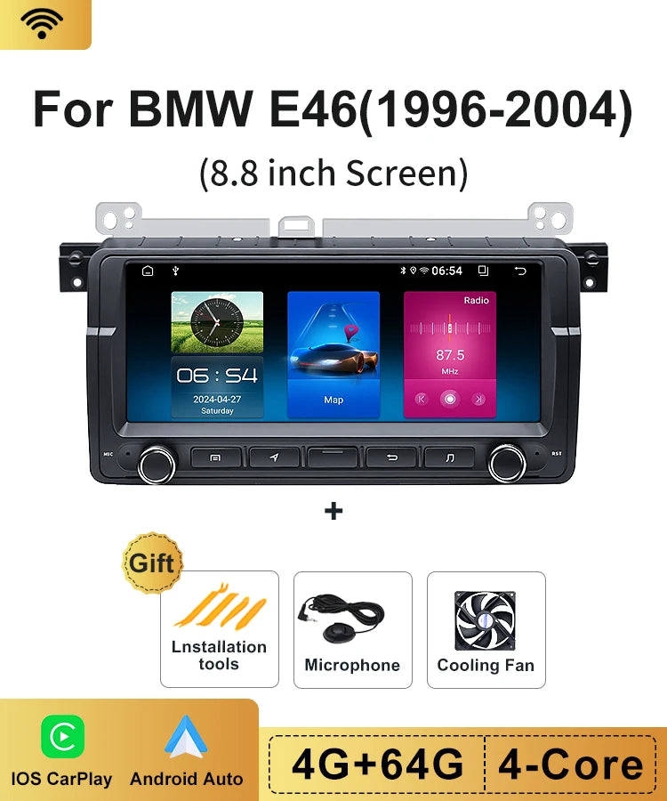 8.8" 2 Din Android 13 Auto Radio Car GPS Navigation Multimedia Player For BMW E46 320i 325i 323i 330i Stereo System Carplay Wifi