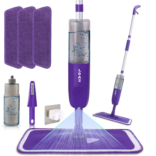 DARIS Spray Mop, 500ml Bottle, 3 Microfiber Mop Pads, Scraper, Mop Clip, Wet and Dry Use, Flat Floor Cleaning Mop