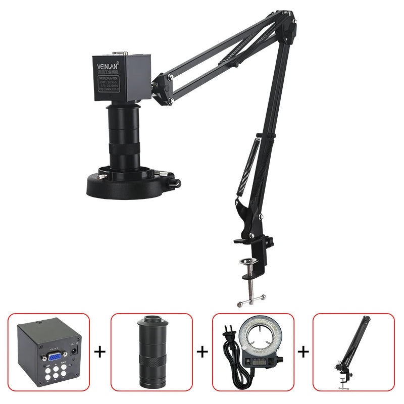 Video microscope, with magnification ranging from 1 to 150 times. Vga HDMI camera. Inspection of soldering and printing.
