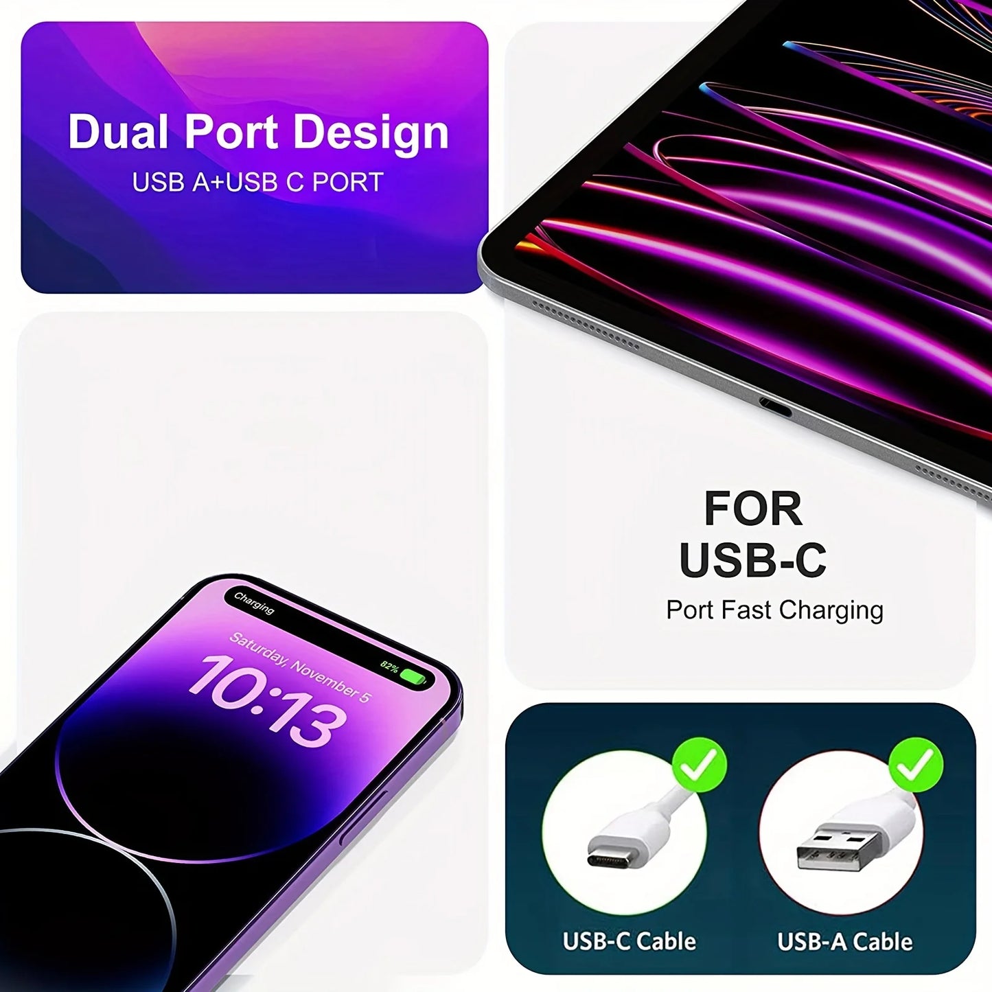 2-Pack High-Speed USB C Charger Block - Dual Port Power Delivery Adapter with Fast Type C Charging
