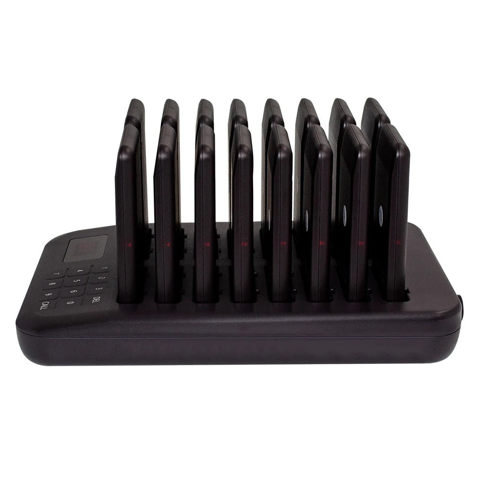 Wireless Calling System Buzzer Restaurant 16 Pager Receiver Vibration 4 Modes With 1 Keypad Transmitter Guest Paging Coaster