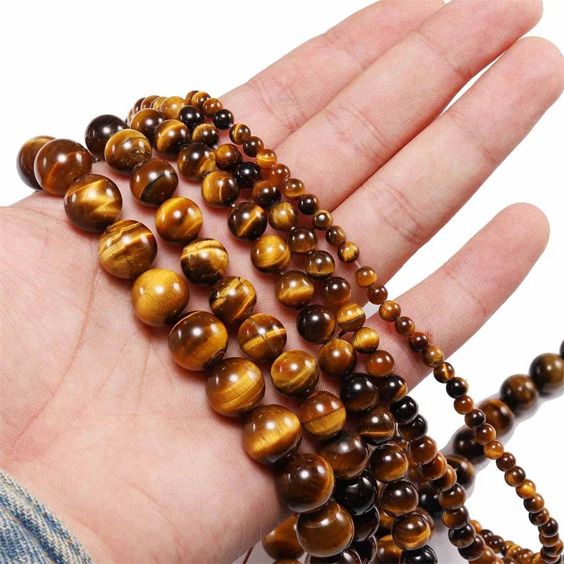 Natural Smooth Brown Tiger Eye Stone DIY Bracelet Necklace Accessories Loose Round Beads for Jewelry Making 15" Strand 6 8 10MM