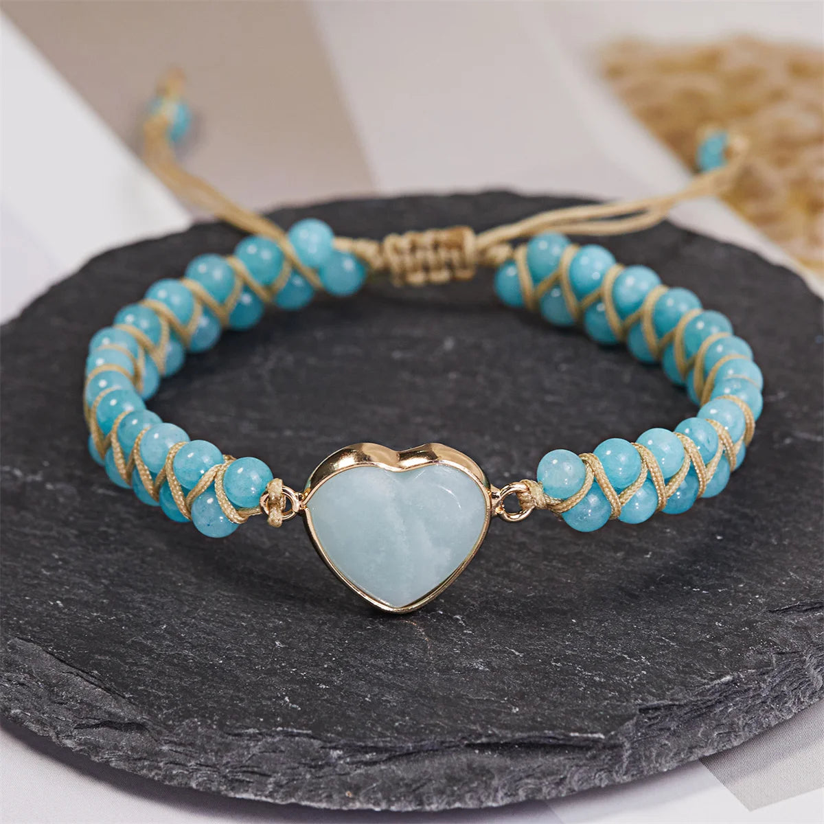 Handmade Natural Stone Bracelet Women Fashion Heart Purple Agates Beads Charm Braided Bracelets Boho Yoga Wrap Bangles Jewelry