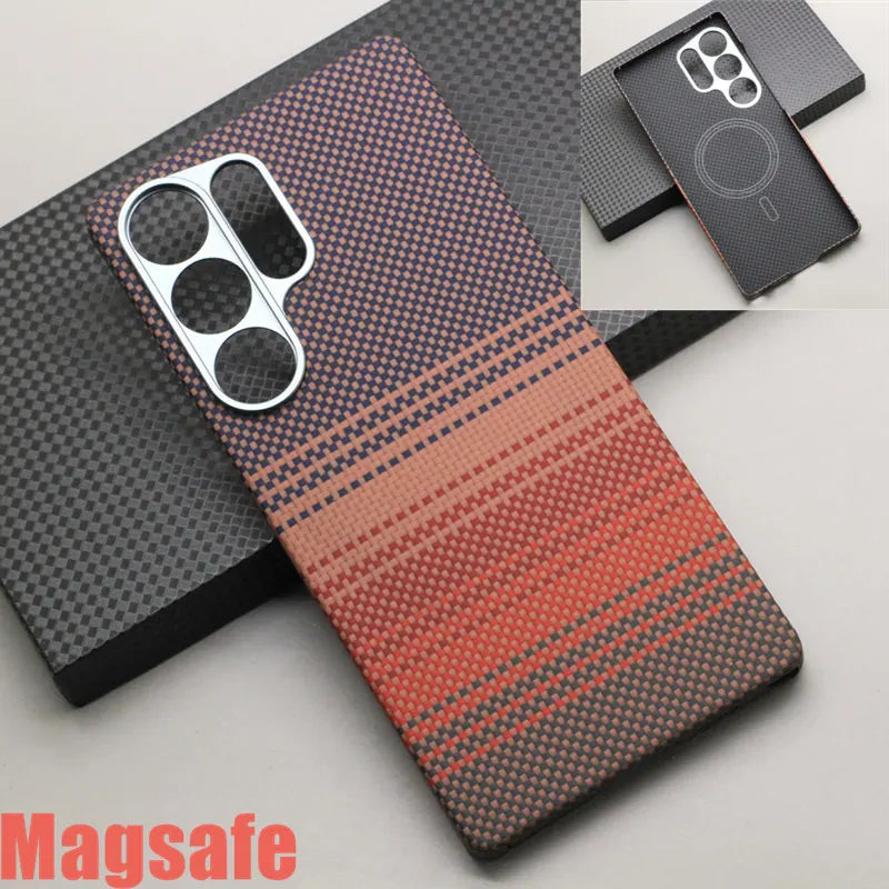 HANWOR Magnetic Carbon Fiber Phone Case for Samsung Galaxy S25 Ultra 600D Aramid Fiber Magnetic Cover S25 Ultra Magsafe Case