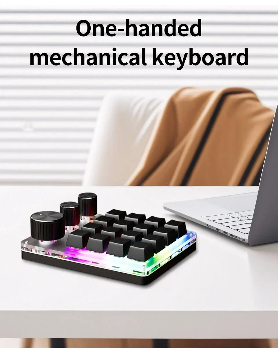 RGB Programming Macro Custom 16Key 3 Knob Bluetooth Keyboard Copy Paste Photoshop Gaming Keypad DIY Mechanical Hotswap Macropad