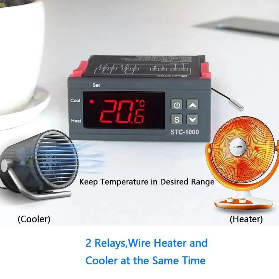 STC-1000 Digital LED Temperature Controller Centigrade Thermostat Heating Cooling 2 Relays Output NTC Sensor Probe AC 110-220v