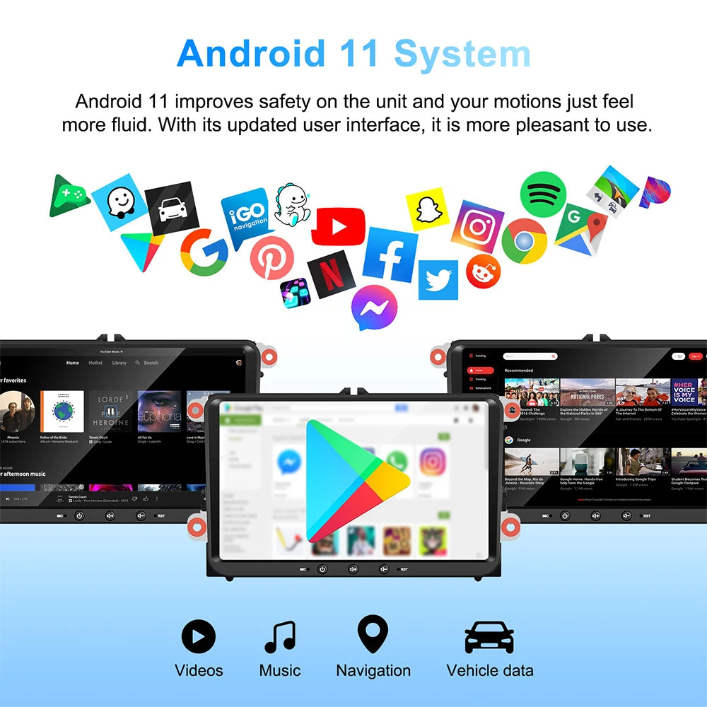 VW 9-inch Universal Android 11 Car Stereo CarPlay Head Unit Bluetooth FM Radio GPS for VW Passat Golf MK5 MK6 Jetta T5 EOS POLO