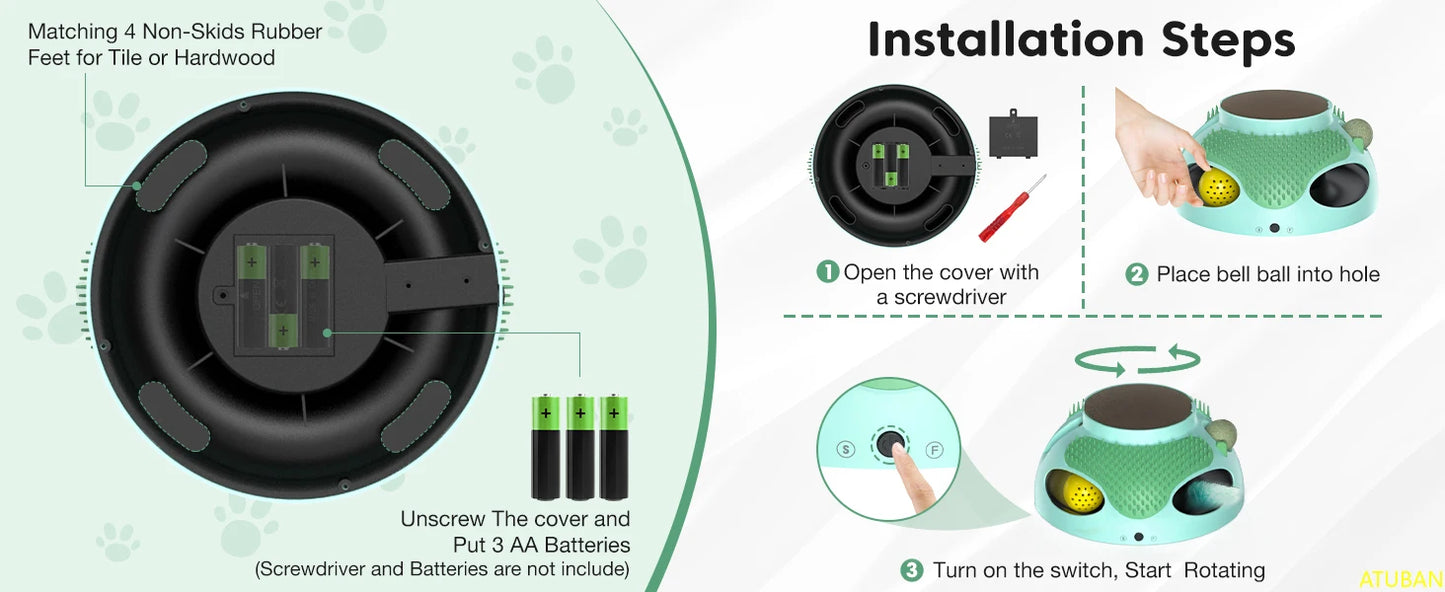 ATUBAN Cat Toys 5 in 1 Automatic Interactive Kitten Toy,Catnip Toy,Cat Toy Balls,Ambush Feather Electronic Cat Toy,Cat Groomer
