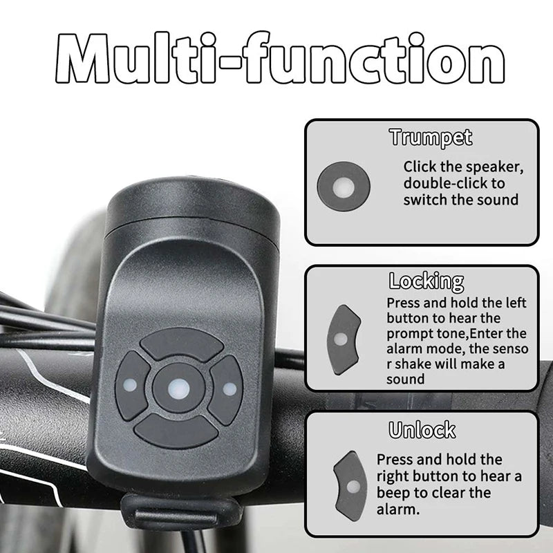120DB Bicycle Motorcycle Electric Bell Horn 4 Modes Road Mountain Bicycle Bell USB Rechargeable Bike Safety Warning Alarm