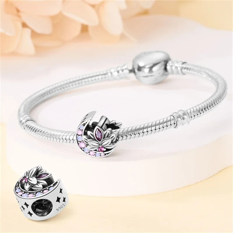 Hot Sale 925 Silver Classic Purple Retro Heart Shape Lotus Angel Pattern Charms Beads Fit 3mm Original Bracelet DIY Jewelry Gift