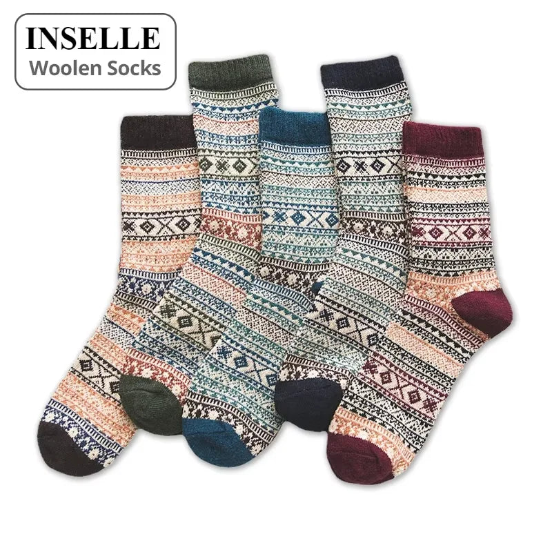 4 Pairs Of Men's Vintage Striped Crew Socks, Thermal Breathable Comfy Socks For Men's Wearing, Autumn & Winter