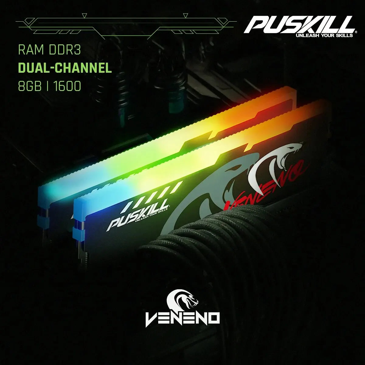 PUSKILL Memoria RAM RGB DDR3 8GBx2 1600MHz 12800S Udimm Dual Channel DIMM Desktop Memory Rams