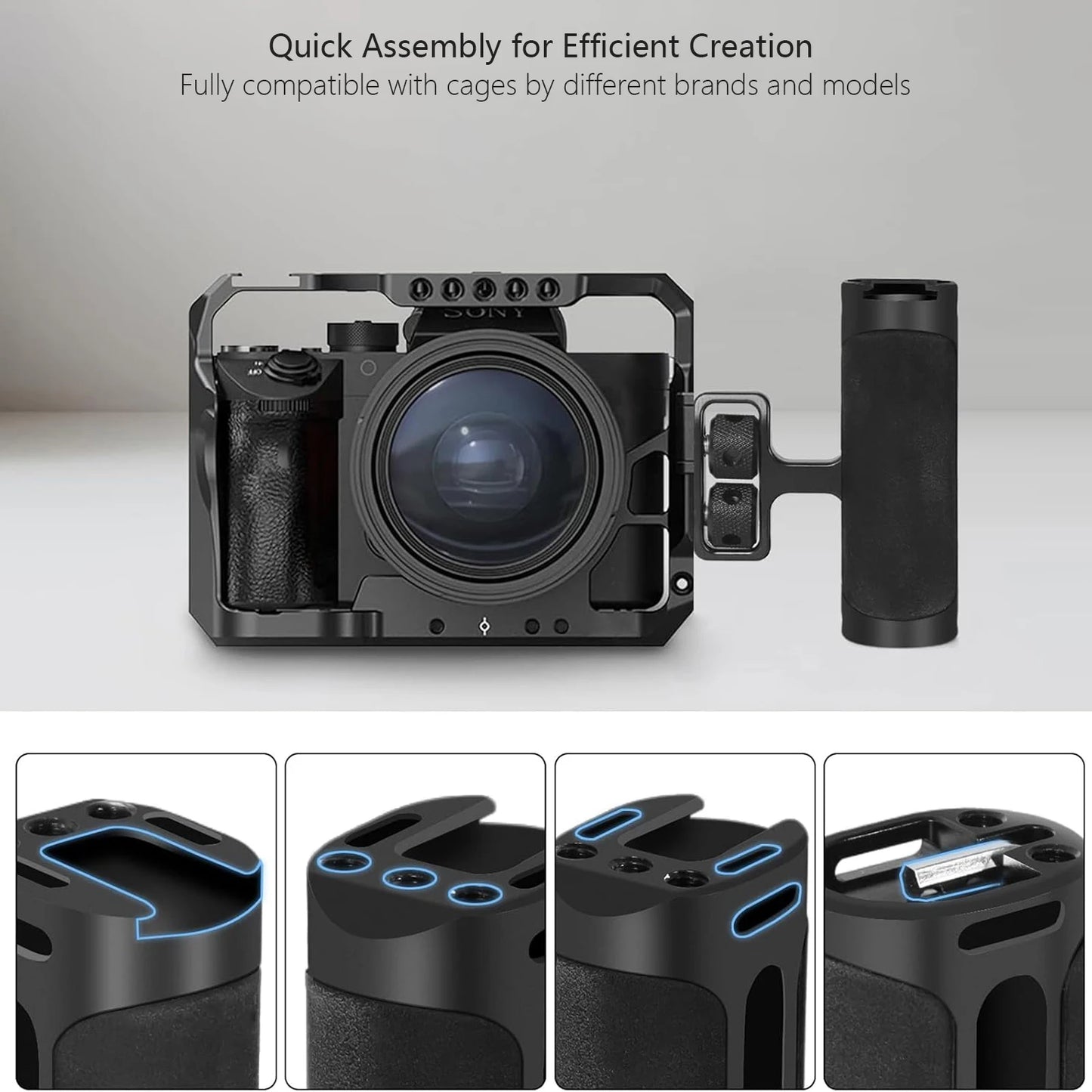 Probty Mini Side Handle Handgrip with Cold Shoe Interface and 1/4"-20 Screw Mount for DSLR/Digital Camera Cage