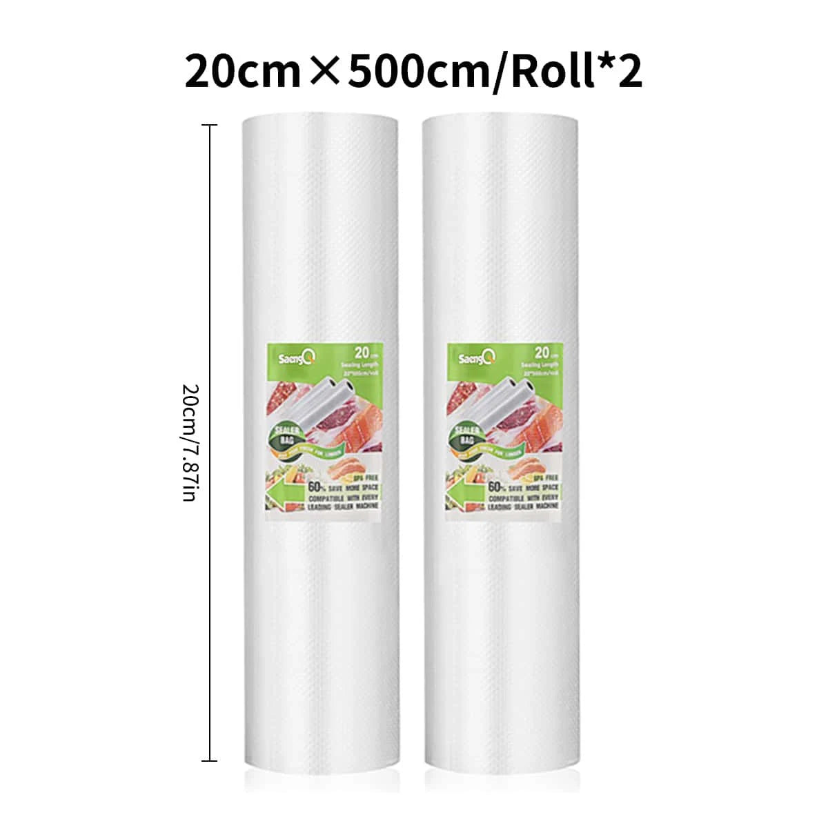 2 rolls of 500cm long textured rolls, vacuum compressed bags, single-sided mesh food vacuum packaging rolls, 2 packs