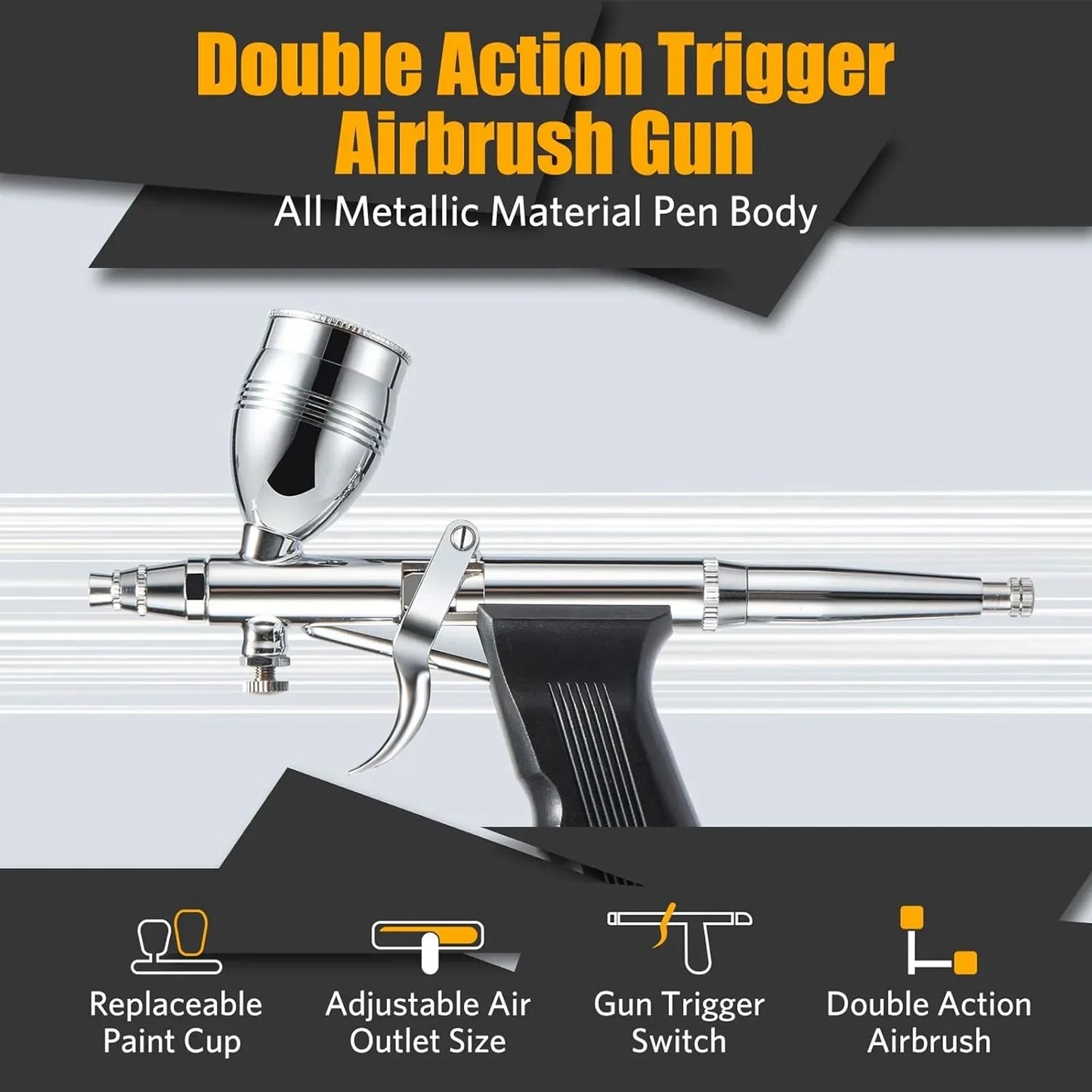 Airbrush Kit with Double Action Trigger, 0.3/0.5/0.8mm Needles, 2/5/13cc Paint Cups Airbrush Gun Ideal for Nails Cake Tattoo Art