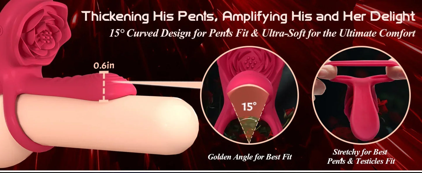 Rose Penis Cock Ring Vibrator Powerful Penis Sleeve Sucking Stimulator G-spot Female Nipple Clitoral Massager Sex Toy for Couple